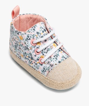 Chaussons de naissance bébé fille baskets en toile fleurie vue5 - GEMO 4G BEBE - GEMO