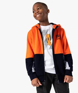 Sweat garçon tricolore à capuche avec fermeture zippée vue1 - GEMO (ENFANT) - GEMO