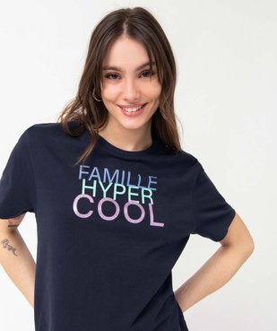 Tee-shirt femme à manches courtes avec message pailleté vue2 - GEMO(FEMME PAP) - GEMO