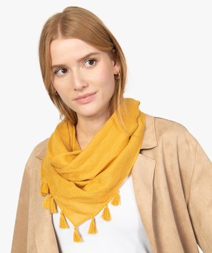 Foulard femme uni en maille texturée et finitions pompons vue4 - GEMO 4G FEMME - GEMO