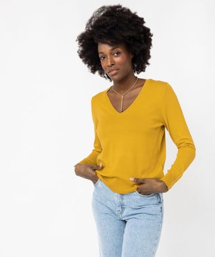 Pull fin à col V avec boutons aux poignets femme vue1 - GEMO 4G FEMME - GEMO