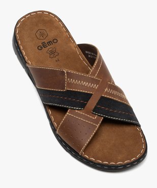 Mules homme avec brides croisées en cuir et surpiqûres fantaisie vue5 - GEMO (CASUAL) - GEMO