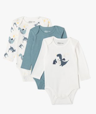 Body à manches longues à motifs dinosaures bébé garçon (lot de 3) vue1 - GEMO 4G BEBE - GEMO