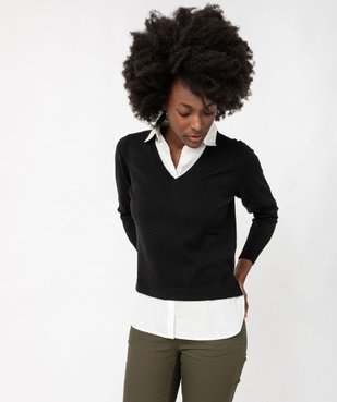 Pull avec empiècements chemise 2 en 1 femme vue2 - GEMO(FEMME PAP) - GEMO