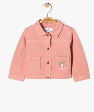 Veste en jean colorée courte à broderie fleurs bébé fille - LuluCastagnette vue2 - LULUCASTAGNETTE - GEMO