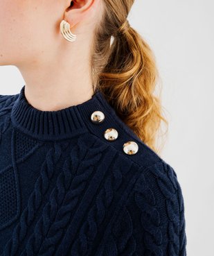 Pull en maille torsadée avec boutons fantaisie femme - LuluCastagnette vue2 - LULUCASTAGNETTE - GEMO