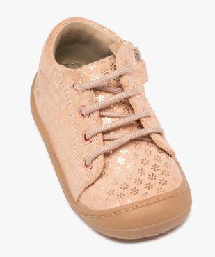 Chaussures premiers pas fille en cuir à motif fleuri avec zip et lacets - NA! vue5 - NA! - GEMO