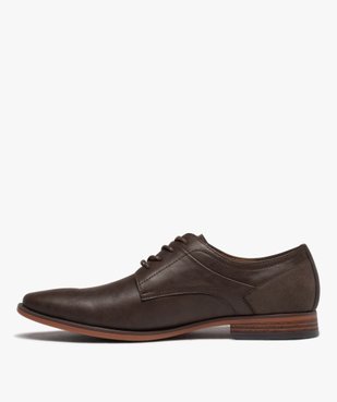 Derbies homme unis à lacets rond cirés  vue3 - GEMO(URBAIN) - GEMO