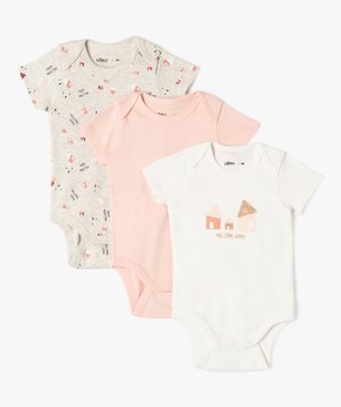 Bodies à manches courtes avec motifs maisons bébé fille (lot de 3) vue1 - GEMO 4G BEBE - GEMO