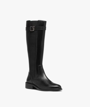 Bottes femme à talon plat en cuir uni et à zip - Taneo vue2 - TANEO - GEMO