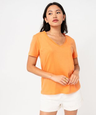 Tee-shirt à manches courtes avec col V roulotté femme vue6 - GEMO(FEMME PAP) - GEMO