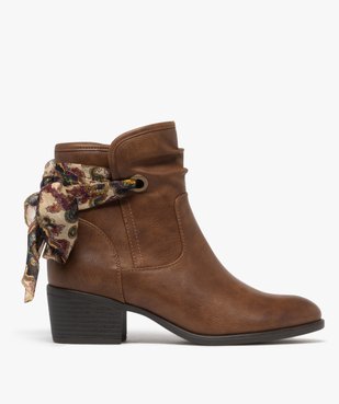 Boots femme fourrées à talon carré avec foulard noué style vintage vue2 - GEMO(URBAIN) - GEMO