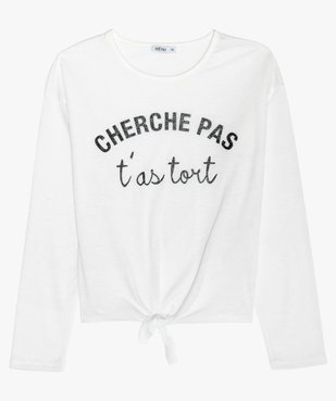 Tee-shirt fille avec nœud dans le bas et inscription pailletée vue2 - GEMO (JUNIOR) - GEMO