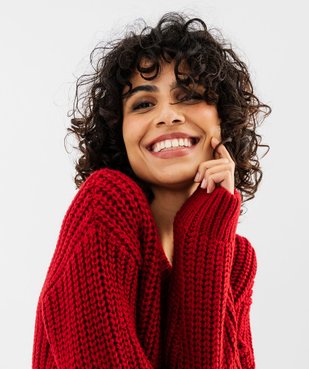 Pull en grosse maille à col V femme vue5 - GEMO(FEMME PAP) - GEMO