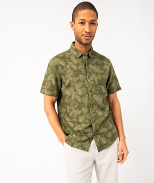 Chemise à manches courtes imprimée à motif feuillage en lin et coton homme vue1 - GEMO 4G HOMME - GEMO