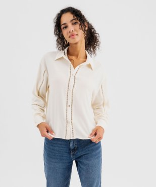 Chemise aspect crêpe avec détails ajourés pailletés femme vue1 - GEMO(FEMME PAP) - GEMO