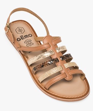 Sandales femme à talon plat et brides multiples en cuir vue5 - GEMO (CASUAL) - GEMO