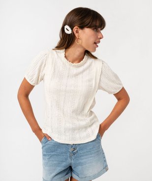 Tee-shirt manches courtes en maille ajourée à volants femme vue2 - GEMO(FEMME PAP) - GEMO