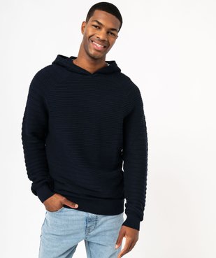 Pull à capuche en maile fantaisie homme vue2 - GEMO 4G HOMME - GEMO