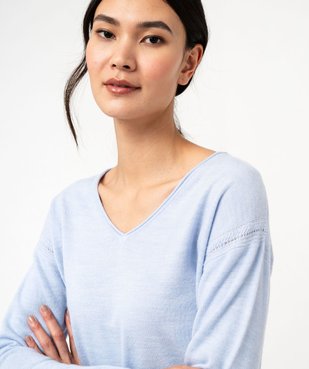 Pull à col V finitions roulottées femme vue2 - GEMO(FEMME PAP) - GEMO