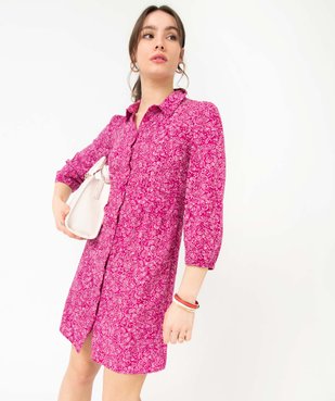 Robe femme imprimée à manches longues et col chemise vue5 - GEMO(FEMME PAP) - GEMO