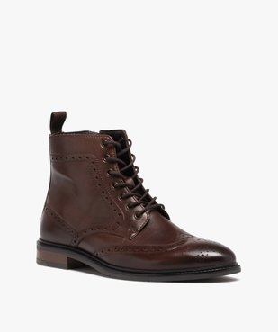 Boots homme dessus en cuir uni à bout fleuri - Taneo vue2 - TANEO - GEMO