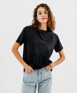 Tee-shirt manches courtes coupe large décolleté brodé femme vue1 - GEMO(FEMME PAP) - GEMO