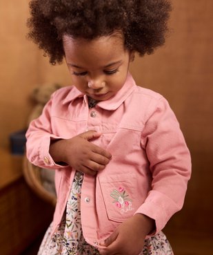 Veste en jean colorée courte à broderie fleurs bébé fille - LuluCastagnette vue1 - LULUCASTAGNETTE - GEMO