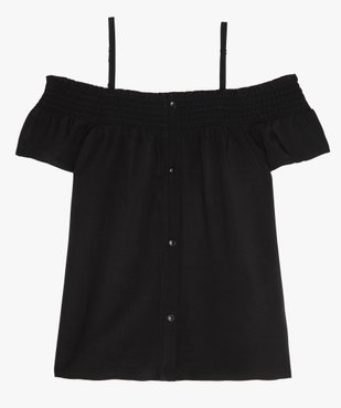 Blouse fille à col smocké et épaules dénudées coloris uni vue1 - GEMO (JUNIOR) - GEMO