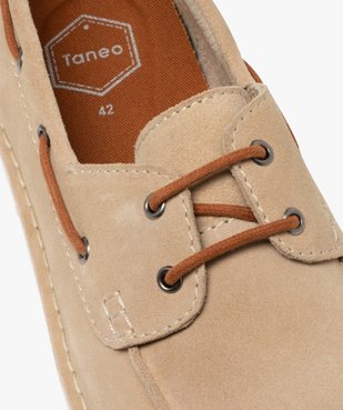 Chaussures bateau homme dessus en cuir suédé uni et à lacets contrastants - Taneo vue6 - TANEO - GEMO