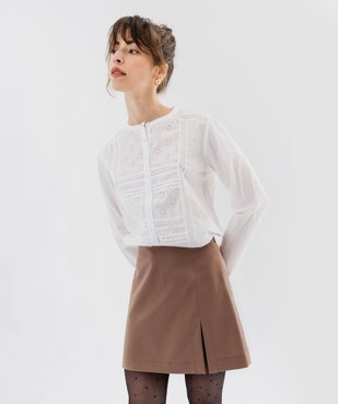 Chemise manches longues avec broderie anglaise femme vue1 - GEMO(FEMME PAP) - GEMO