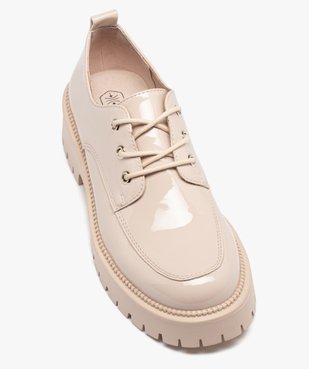 Derbies femme unis dessus vernis à semelle épaisse et crantée vue5 - GEMO (CASUAL) - GEMO