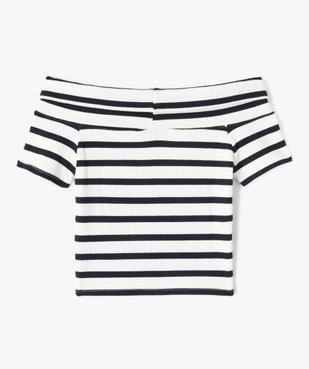 Tee-shirt manches courtes coupe courte et col Bardot fille vue3 - GEMO (JUNIOR) - GEMO