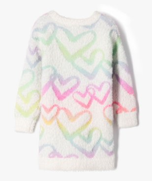 Robe pull en maille duveteuse et motifs cœurs fluo fille vue3 - GEMO (ENFANT) - GEMO