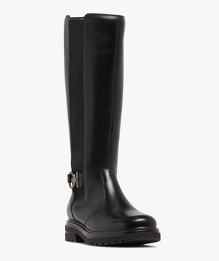 Bottes femme montantes dessus en cuir avec bande élastique et bride fantaisie vue2 - 5 MILES - GEMO