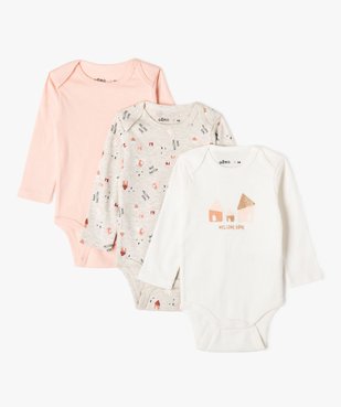 Bodies à manches longues avec motifs maisons bébé fille (lot de 3) vue1 - GEMO 4G BEBE - GEMO