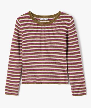 Pull court rayé en maille chenille fille vue1 - GEMO (ENFANT) - GEMO