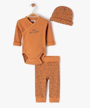 Ensemble de naissance évolutif 3 pièces : body + legging + bonnet bébé vue2 - GEMO 4G BEBE - GEMO