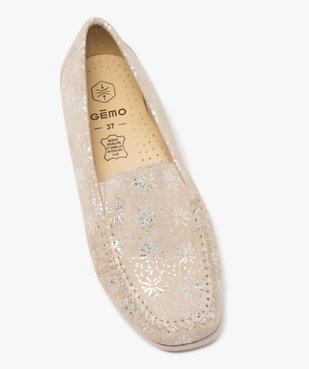 Mocassins femme confort en cuir uni à semelle compensée et à bout carré motifs brillants vue5 - GEMO 4G FEMME - GEMO