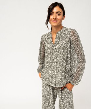 Blouse fleurie à manches longues en voile femme  vue1 - GEMO(FEMME PAP) - GEMO