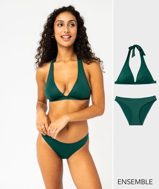 Ensemble de maillot de bain deux pièces vert forme triangle pour femme - GEMO