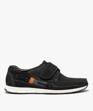 Chaussures bateau homme confort dessus en cuir uni et à scratch vue1 - GEMO 4G HOMME - GEMO