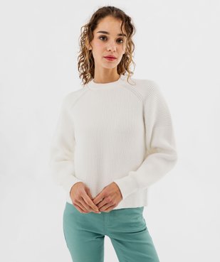 Pull en maille côtelée avec emmanchures fantaisie femme vue1 - GEMO 4G FEMME - GEMO