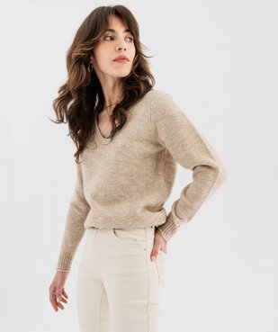 Pull col V avec finitions roulottées femme vue2 - GEMO(FEMME PAP) - GEMO