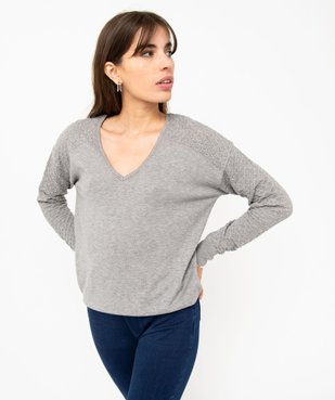 Pull avec double col V et manches fantaisie femme vue1 - GEMO(FEMME PAP) - GEMO