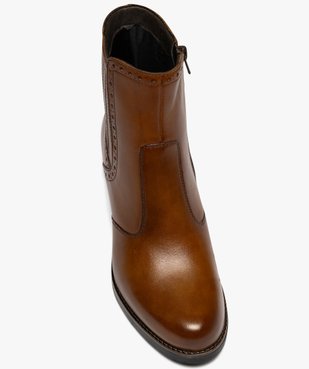 Bottines femme à talon carré dessus en cuir avec col fleuri - Taneo vue6 - TANEO - GEMO