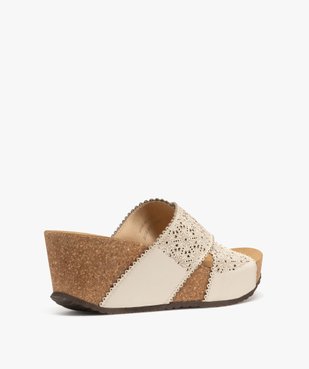 Mules femme compensées avec brides en cuir ajourées et croisées vue4 - GEMO(URBAIN) - GEMO