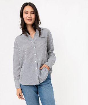 Chemise rayée oversize en maille gaufrée femme - LuluCastagnette vue2 - LULUCASTAGNETTE - GEMO