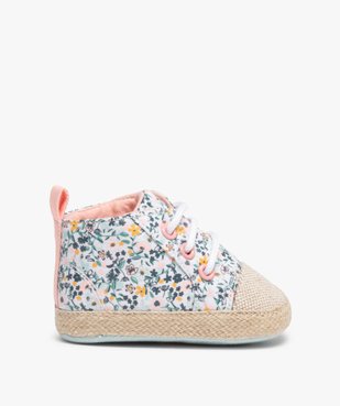 Chaussons de naissance bébé fille baskets en toile fleurie vue1 - GEMO 4G BEBE - GEMO