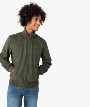 Blouson homme en suédine avec finitions bord-côte vue2 - GEMO (HOMME) - GEMO